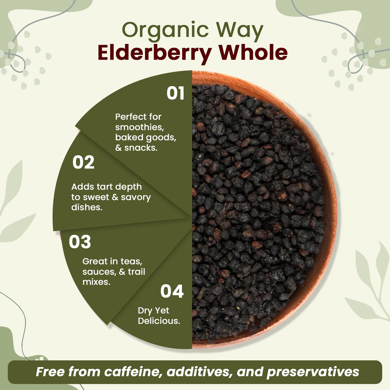 Organic Way raw elderberries from Albania, kosher and non-GMO.