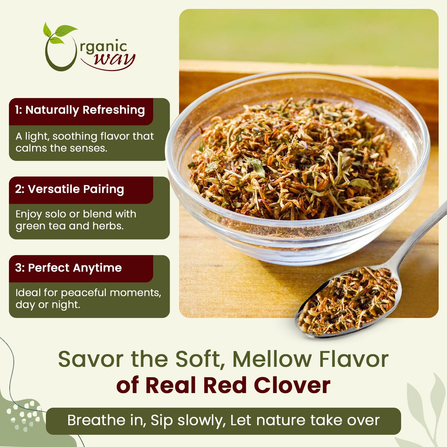 Organic Way red clover cut and sifted dried flowers for DIY infusions