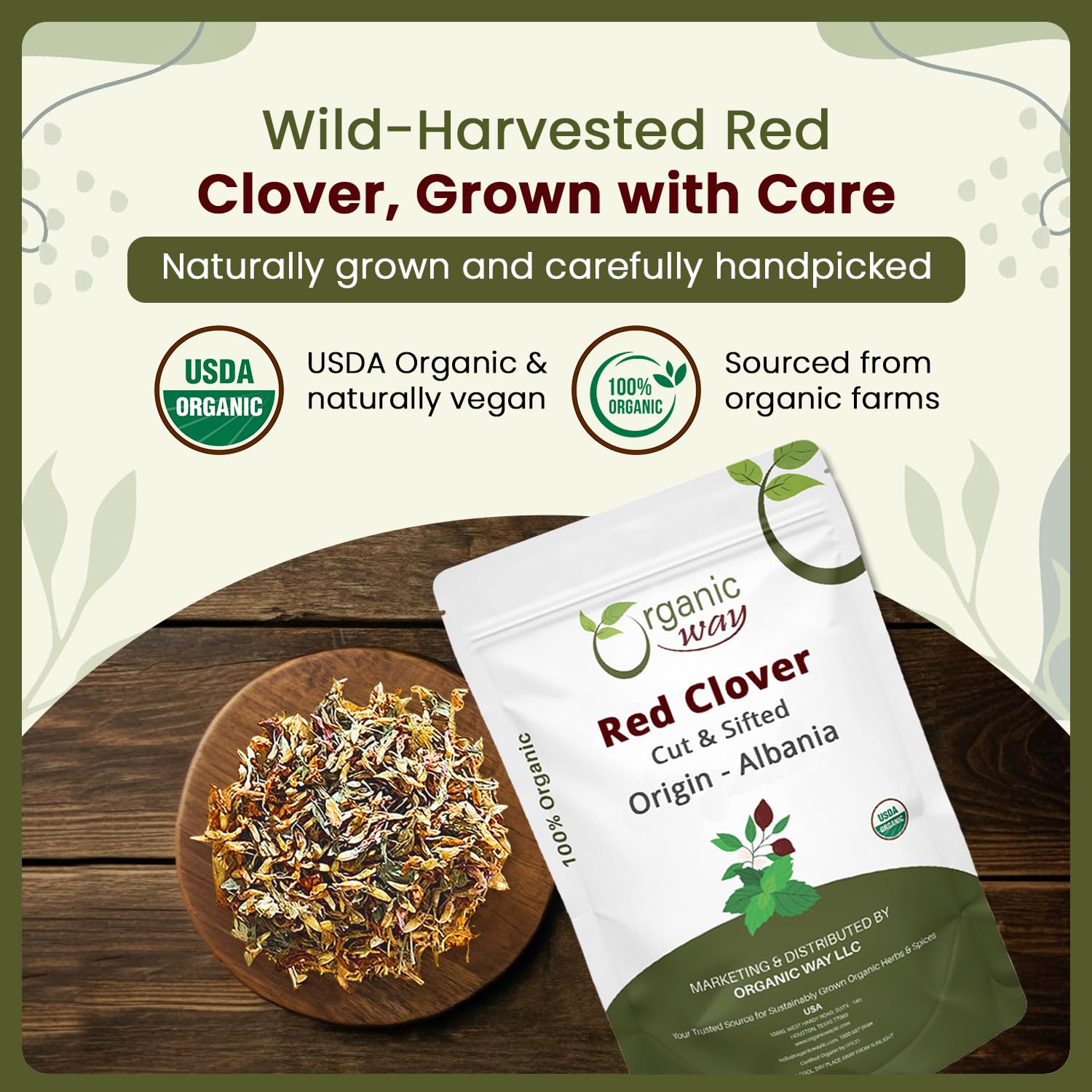 Organic Way red clover flowers cut and sifted for loose leaf tea brewing