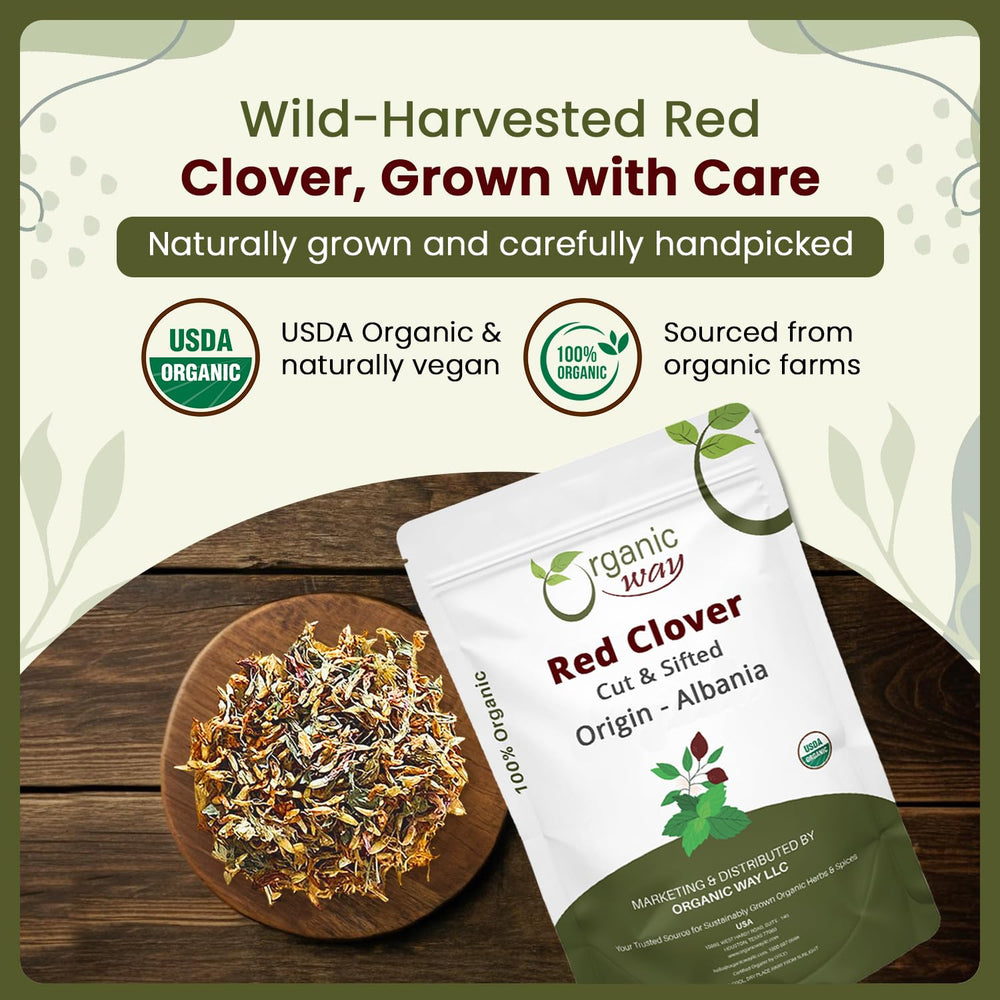 Organic Way red clover flowers cut and sifted for loose leaf tea brewing