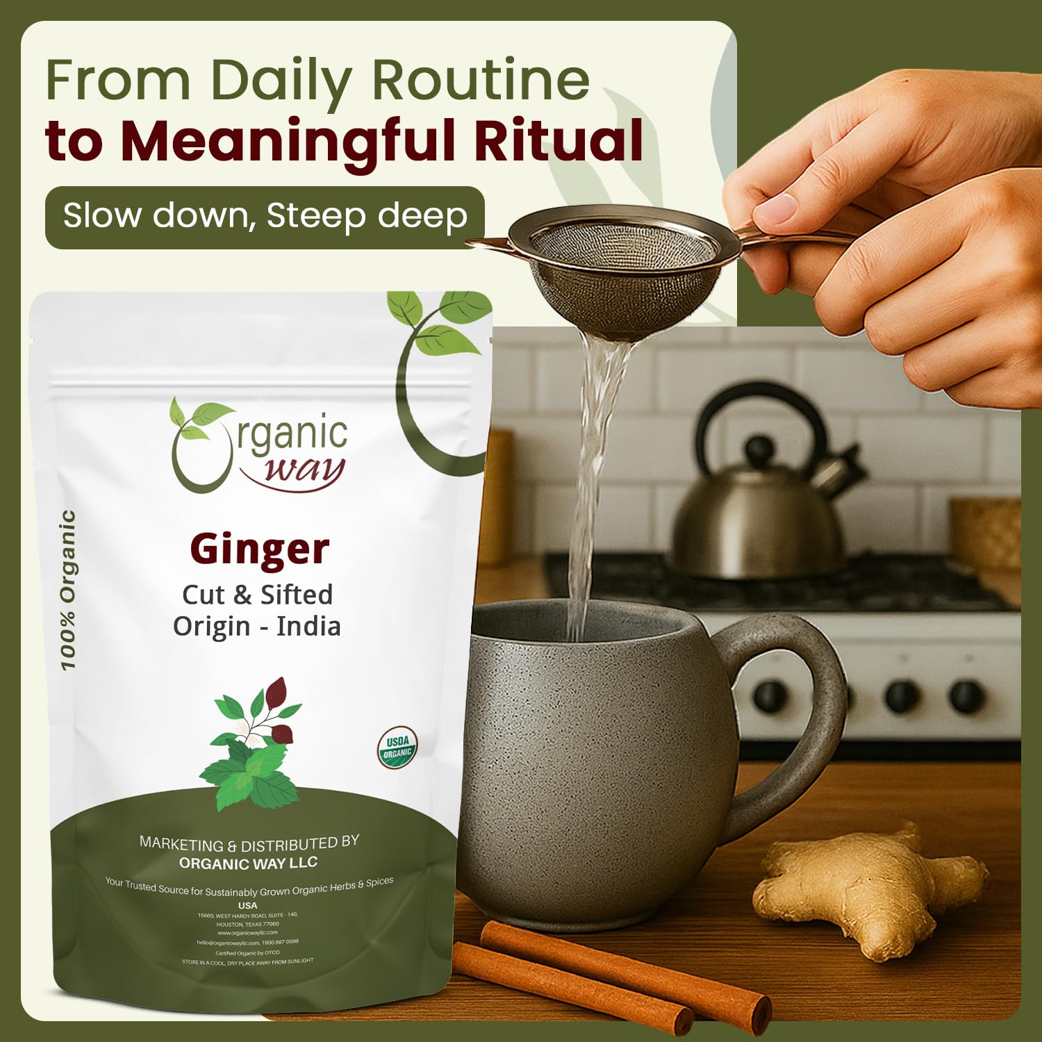 Organic Way resealable ginger pouch preserves freshness between uses