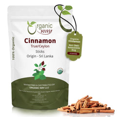 Organic Way True Ceylon Cinnamon Sticks packaging highlights premium quality and freshness