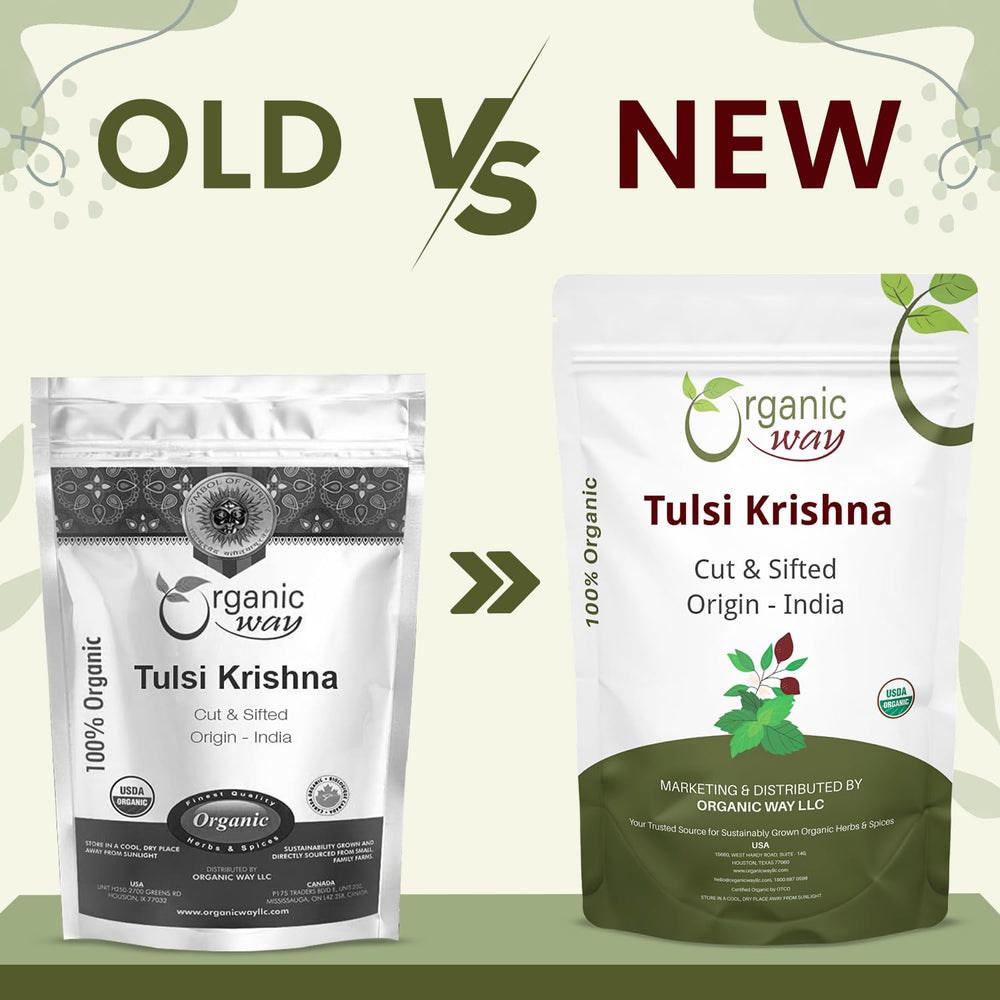 Organic Way Tulsi Krishna organic certifications badge signals trusted quality.
