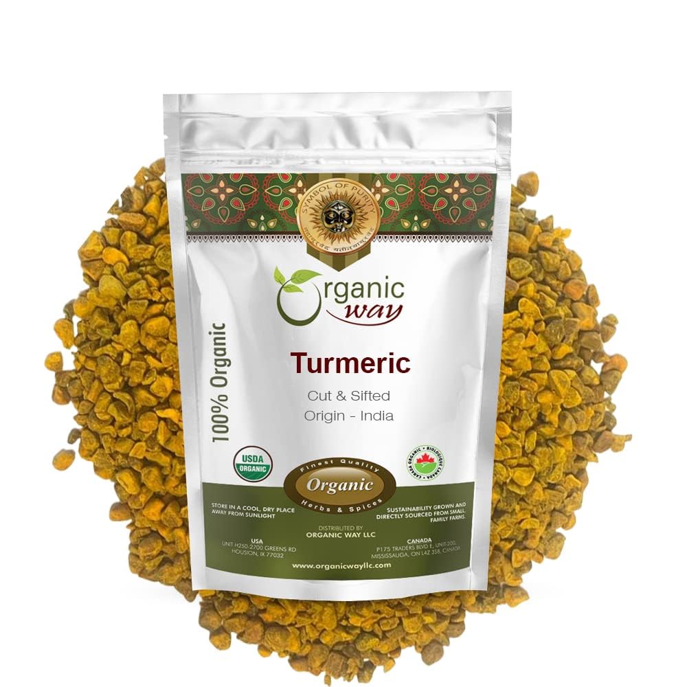 Organic Way turmeric root cut and sifted infusion-ready pieces for beverages.