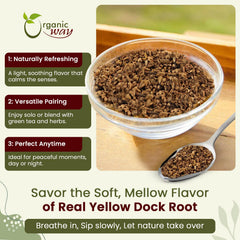 Organic Way Yellow Dock Root Cut & Sifted—organic and Kosher-certified.