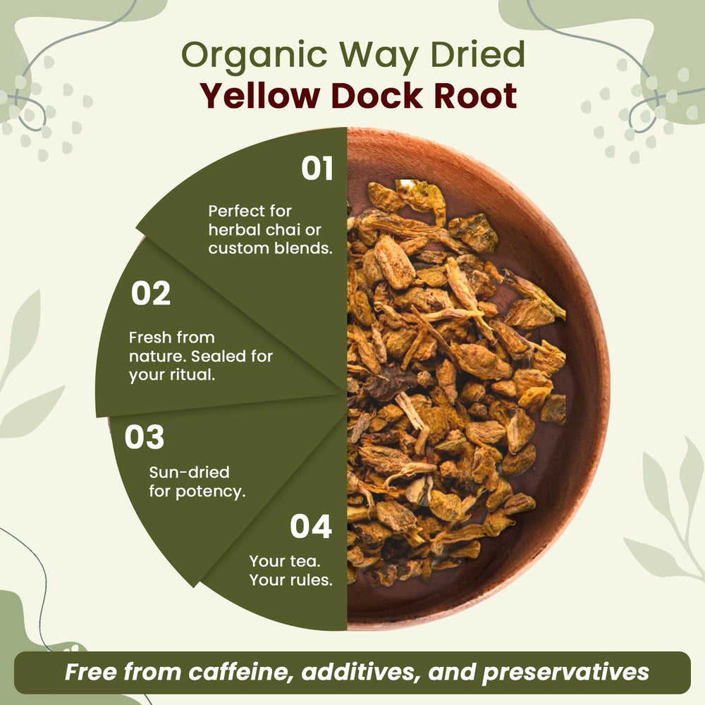 Organic Way Yellow Dock Root Cut & Sifted offers earthy aroma and versatility.