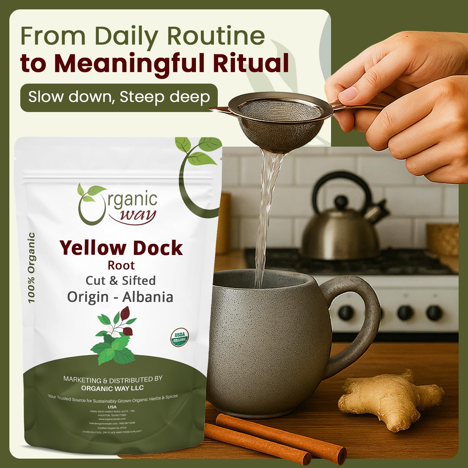 Organic Way Yellow Dock Root dried roots ready for tea infusions