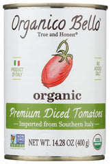 Organico Bello diced tomatoes in a can for easy weeknight sauces and soups.
