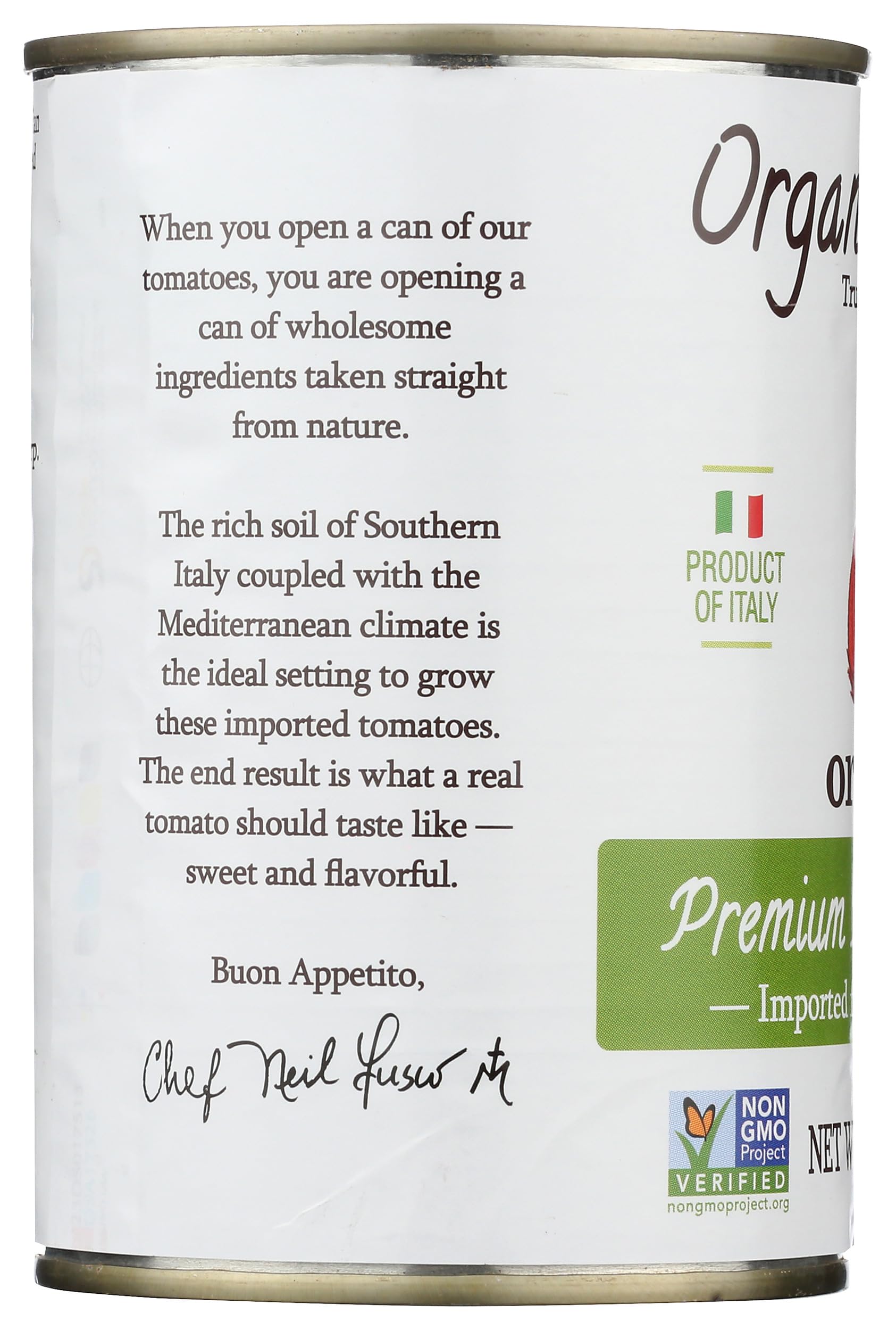 Organico Bello gluten-free icon indicates suitability for gluten-free dishes.