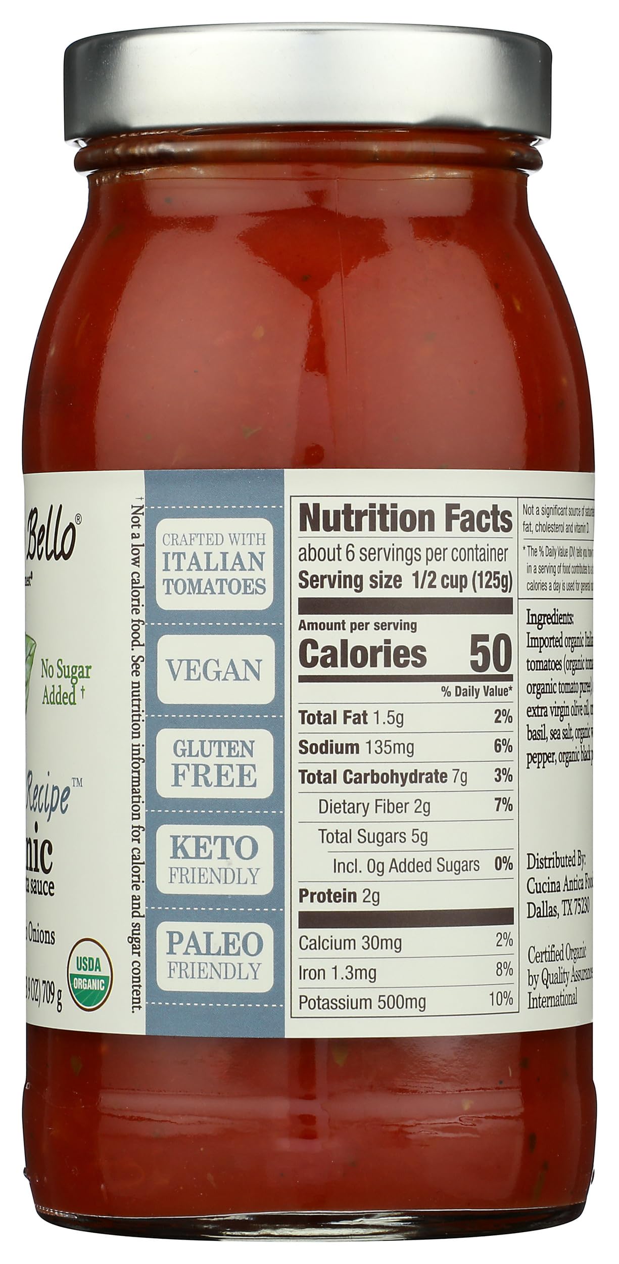 Organico Bello Serving suggestion: pasta dish with fresh basil and olive oil.