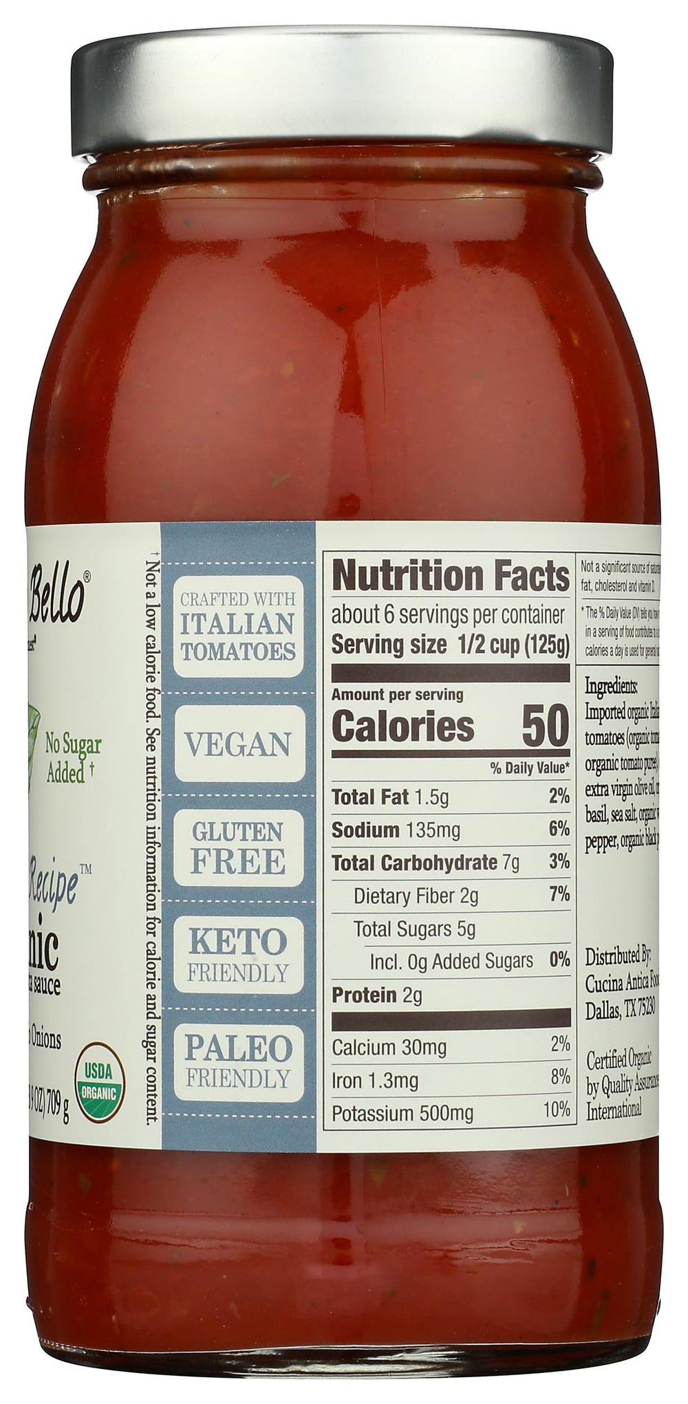 Organico Bello Serving suggestion: pasta dish with fresh basil and olive oil.
