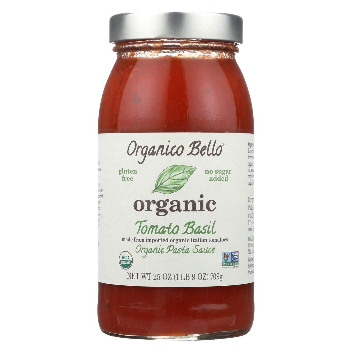 Organico Bello tomato basil sauce bottle pour, ideal for quick weeknight pasta dinners