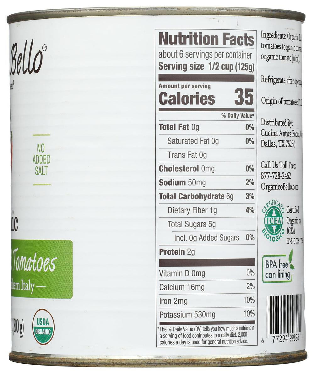 Organico Bello label closeup shows organic ingredients and certification