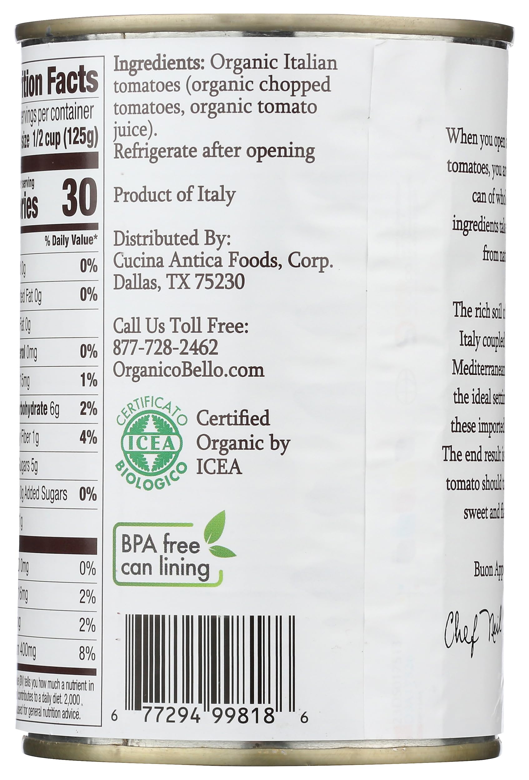 Organico Bello tomatoes pour into a pot, enriching sauces with classic flavor.