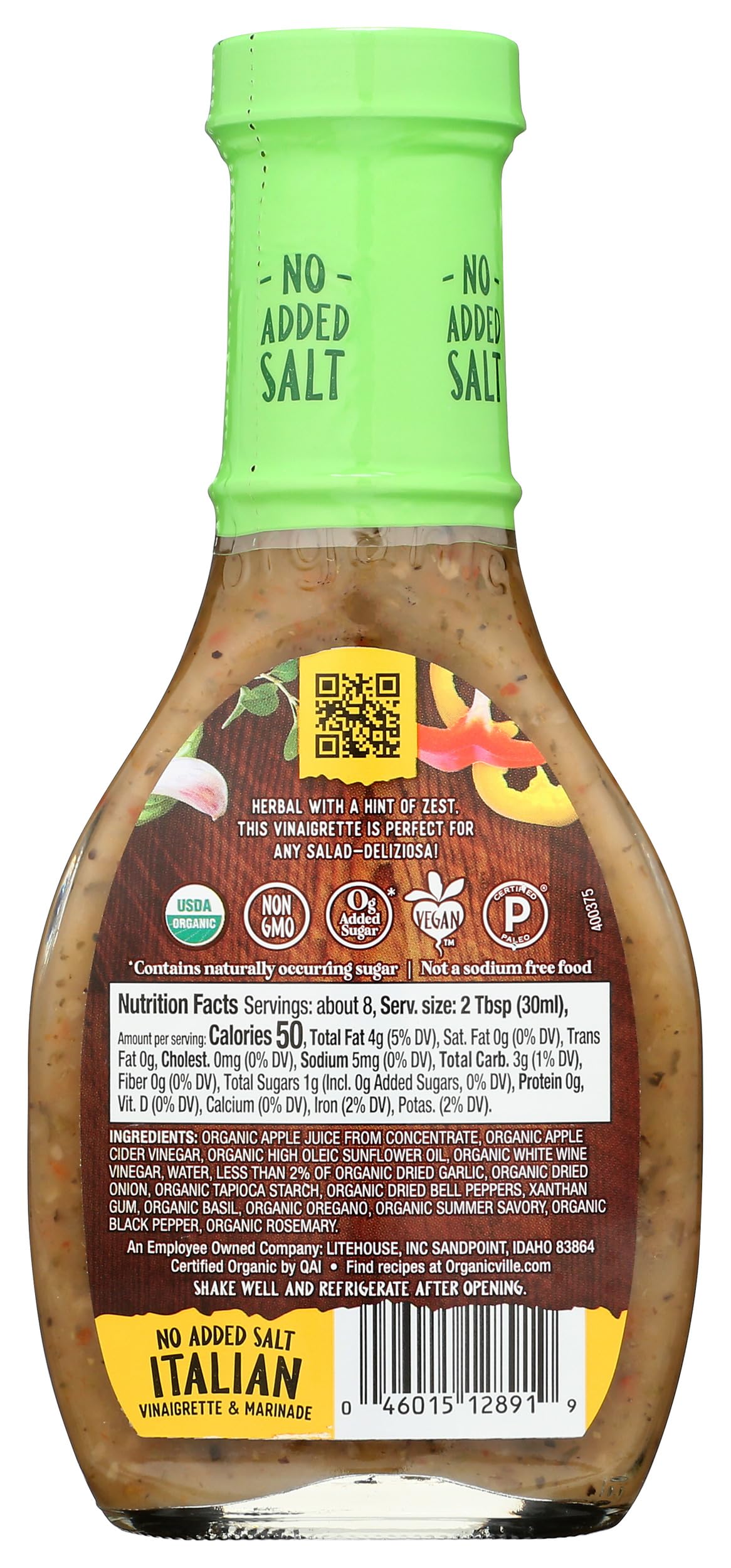 Organicville Italian dressing ingredients closeup show simple, wholesome components.