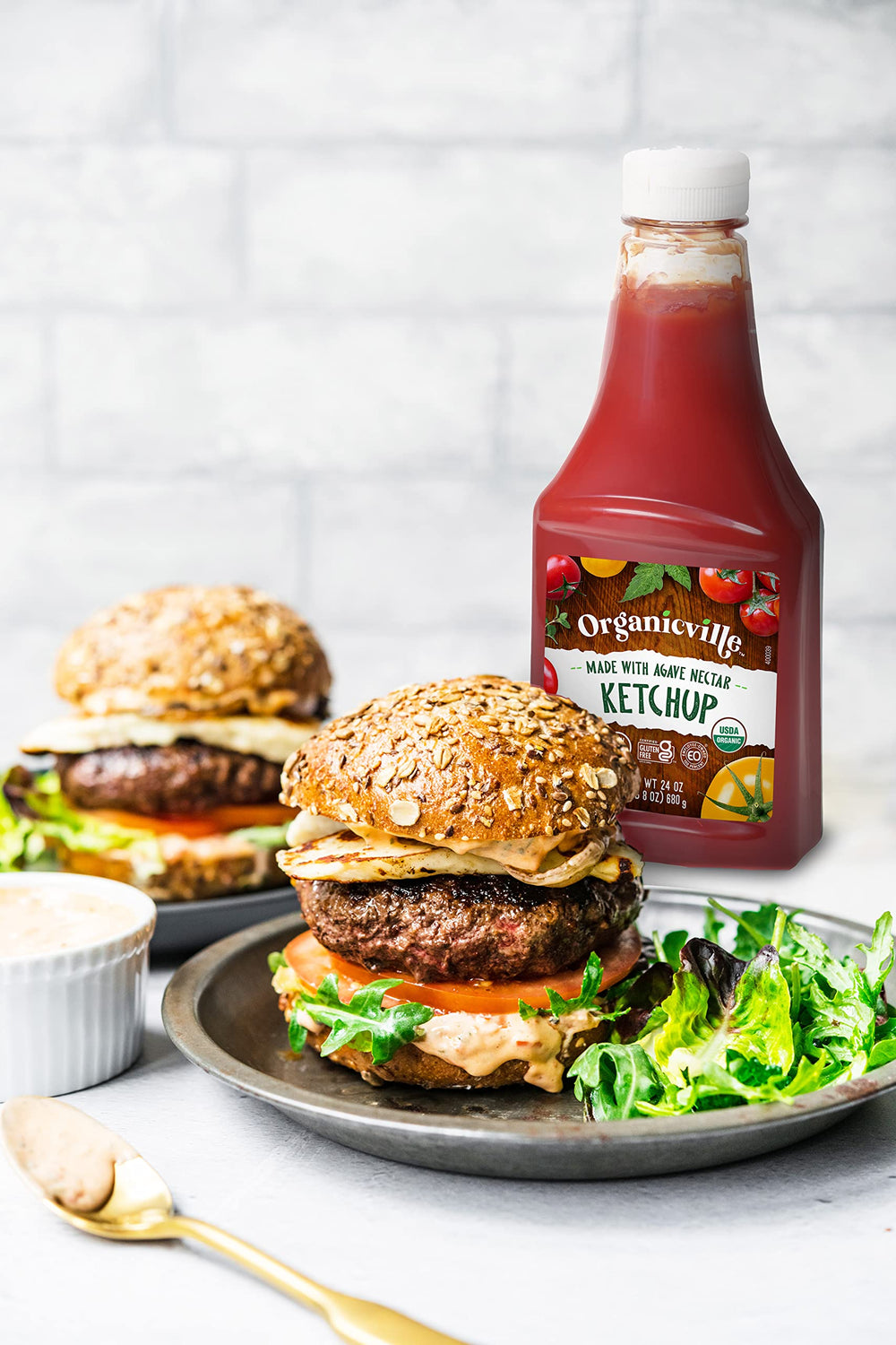 Organicville ketchup with fries for dipping and snacking.