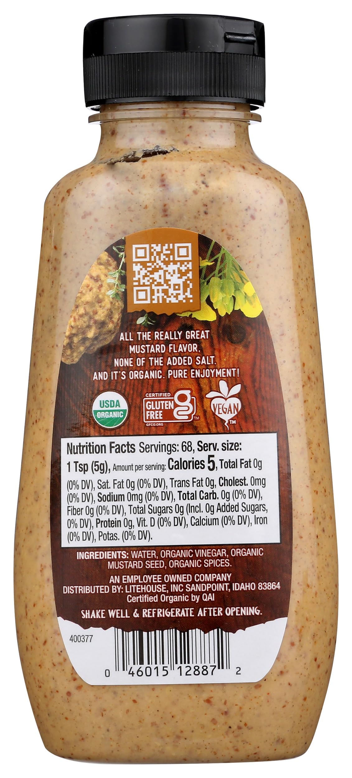 Organicville mustard glass bottle pour for easy spreading.