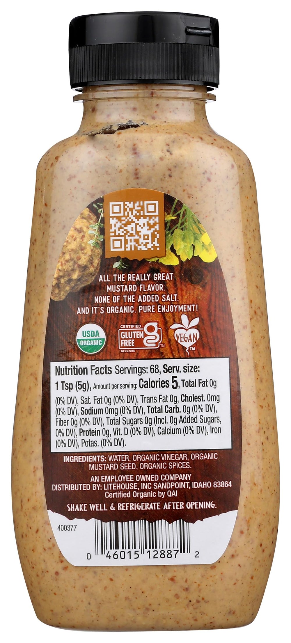 Organicville mustard glass bottle pour for easy spreading.