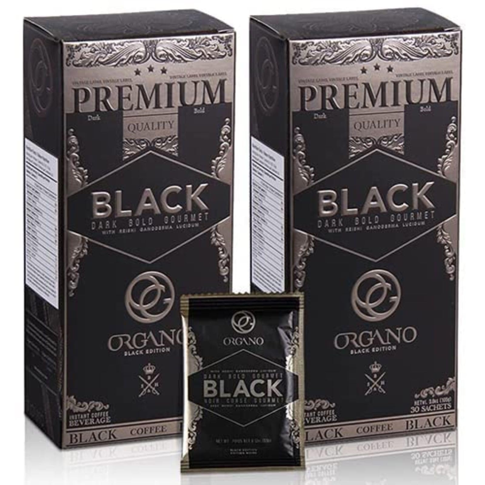 ORGANO Gourmet Black Coffee two-box packaging highlights convenience and freshness
