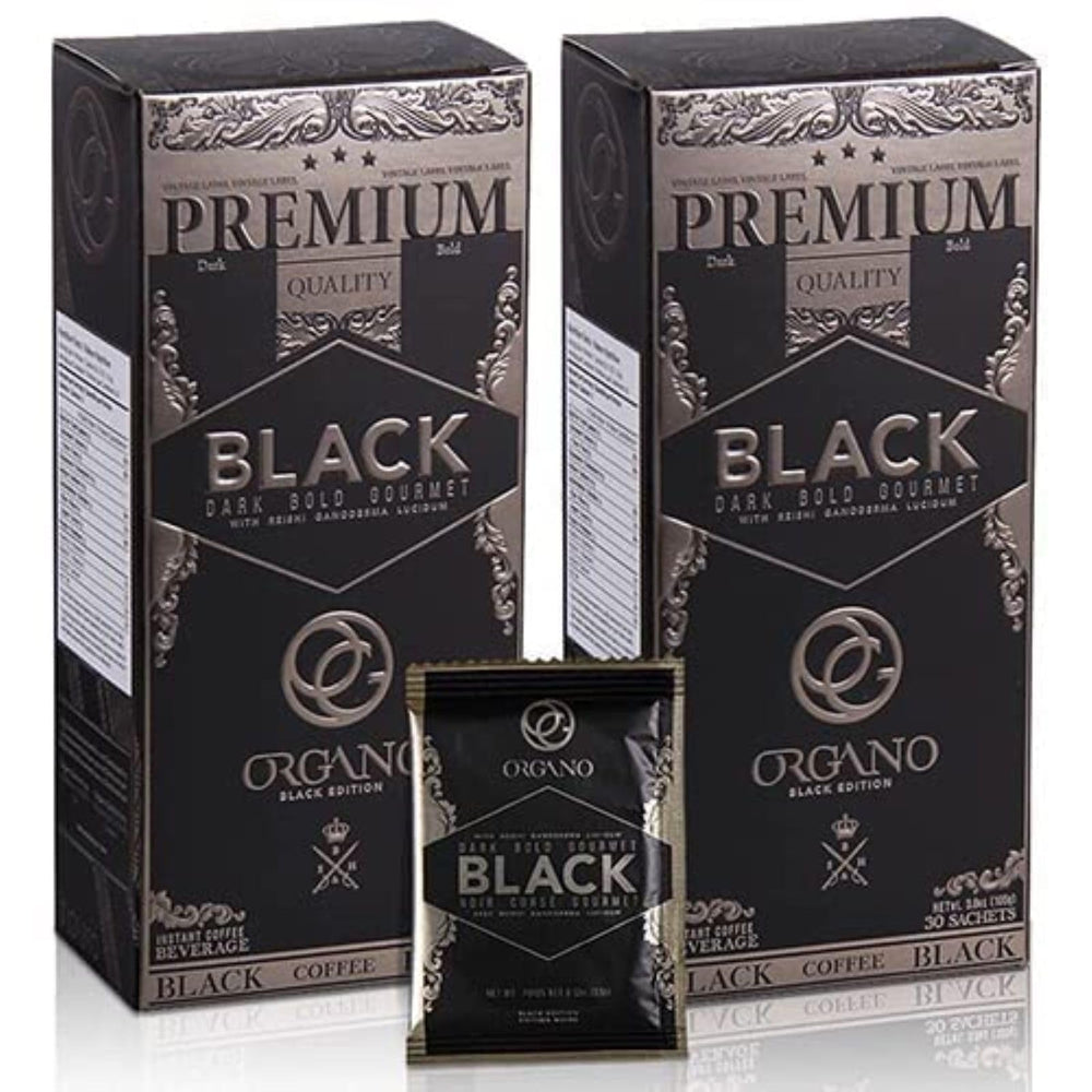 ORGANO Gourmet Black Coffee two-box packaging highlights convenience and freshness