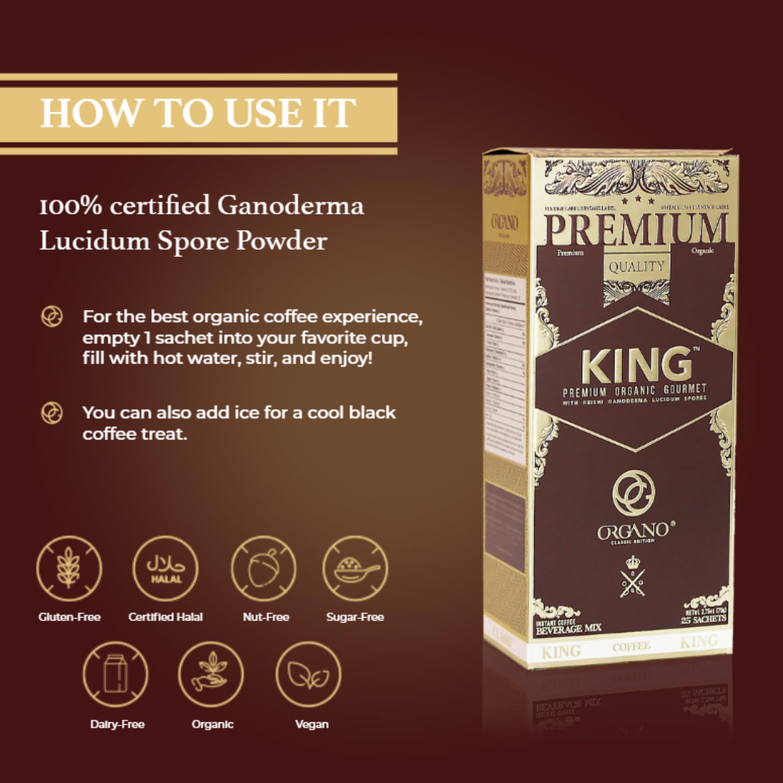 ORGANO King Coffee Brazilian Arabica beans deliver smooth, balanced cup.