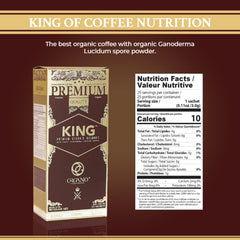 ORGANO King Coffee cup steaming reveals rich aroma and bold flavor.