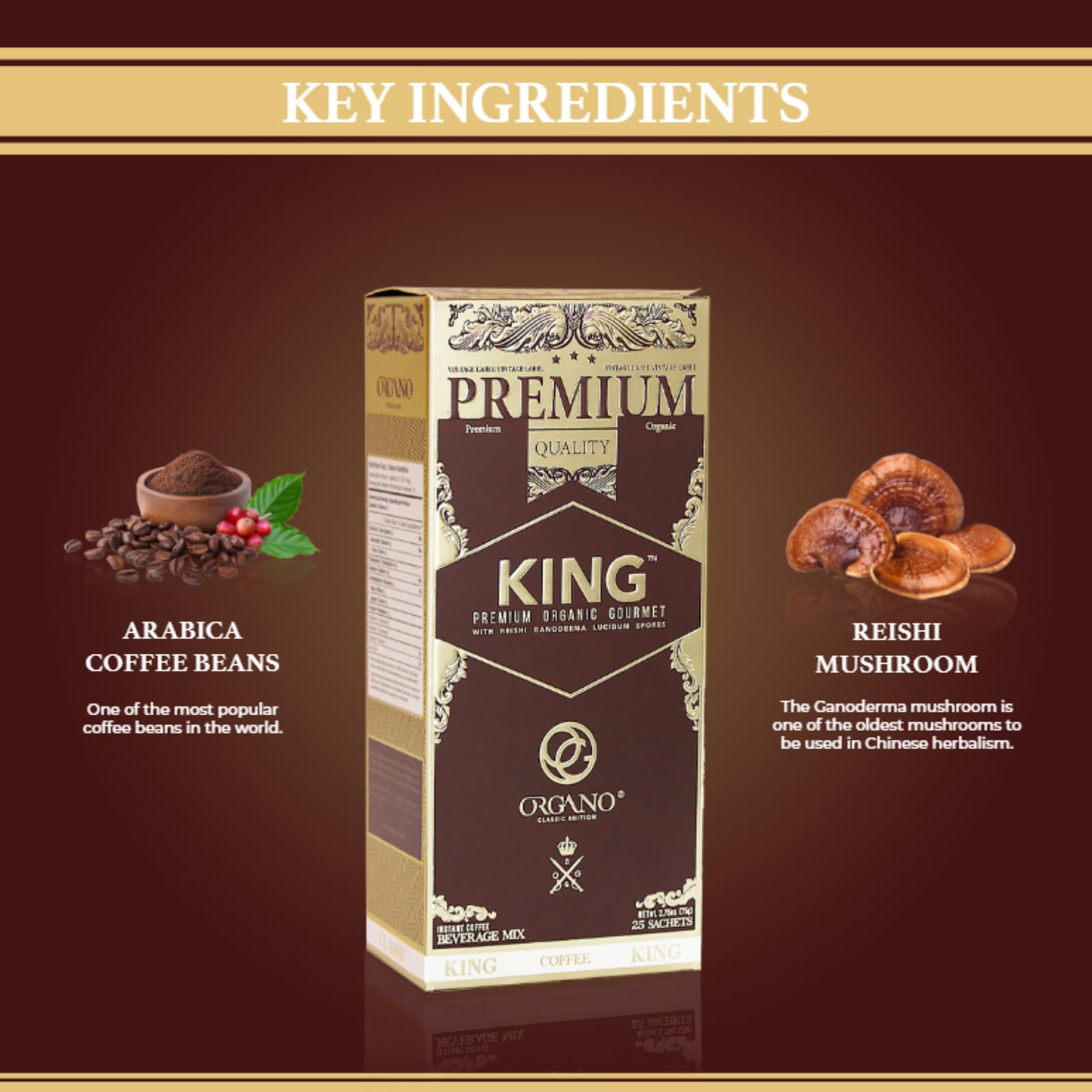 ORGANO King Coffee organic certification seal communicates trusted status.
