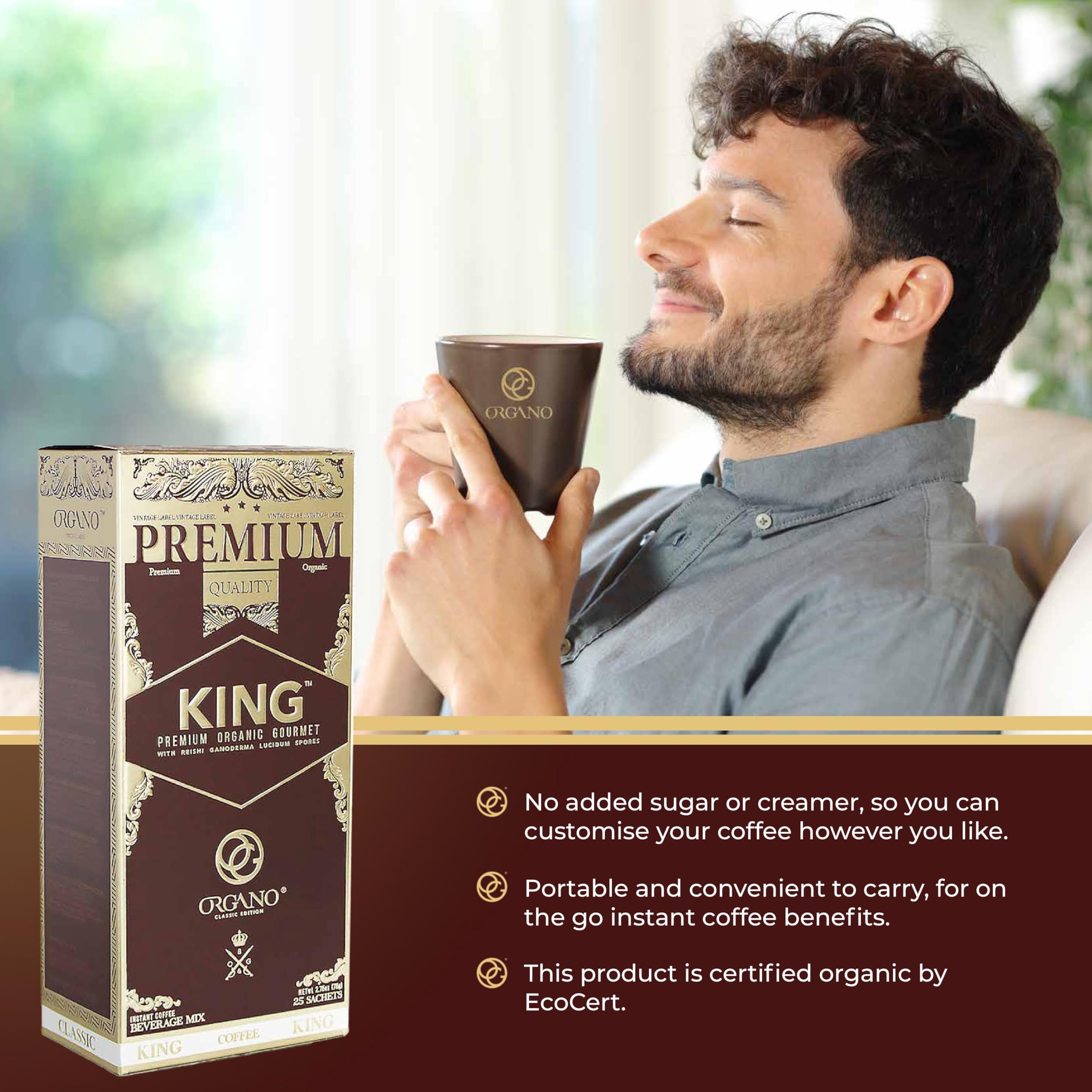 Aluminum seal keeps ORGANO King of Coffee fresh aroma