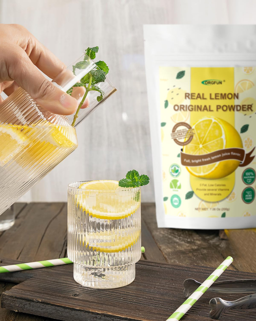 ORGFUN Lemon Powder measuring spoon demonstrates precise portioning