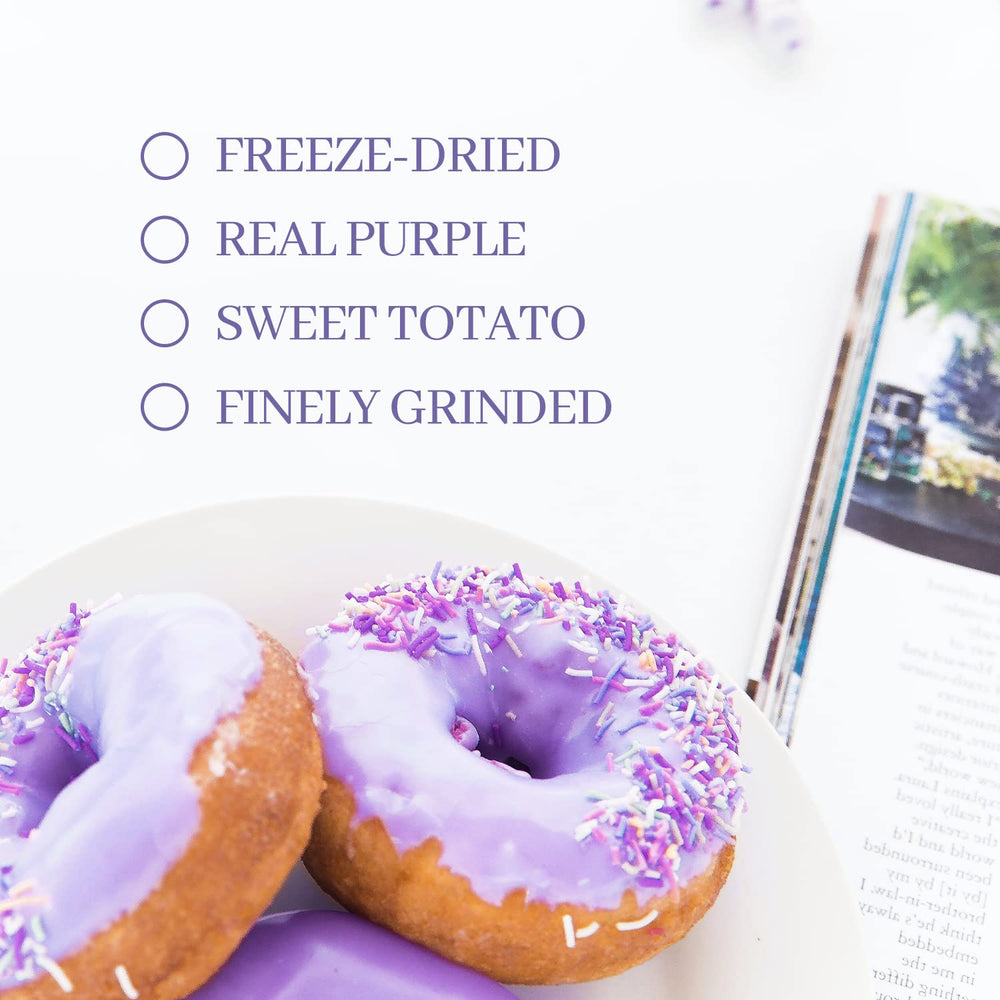 ORGFUN Purple Sweet Potato Powder close-up shows fine texture for baking.