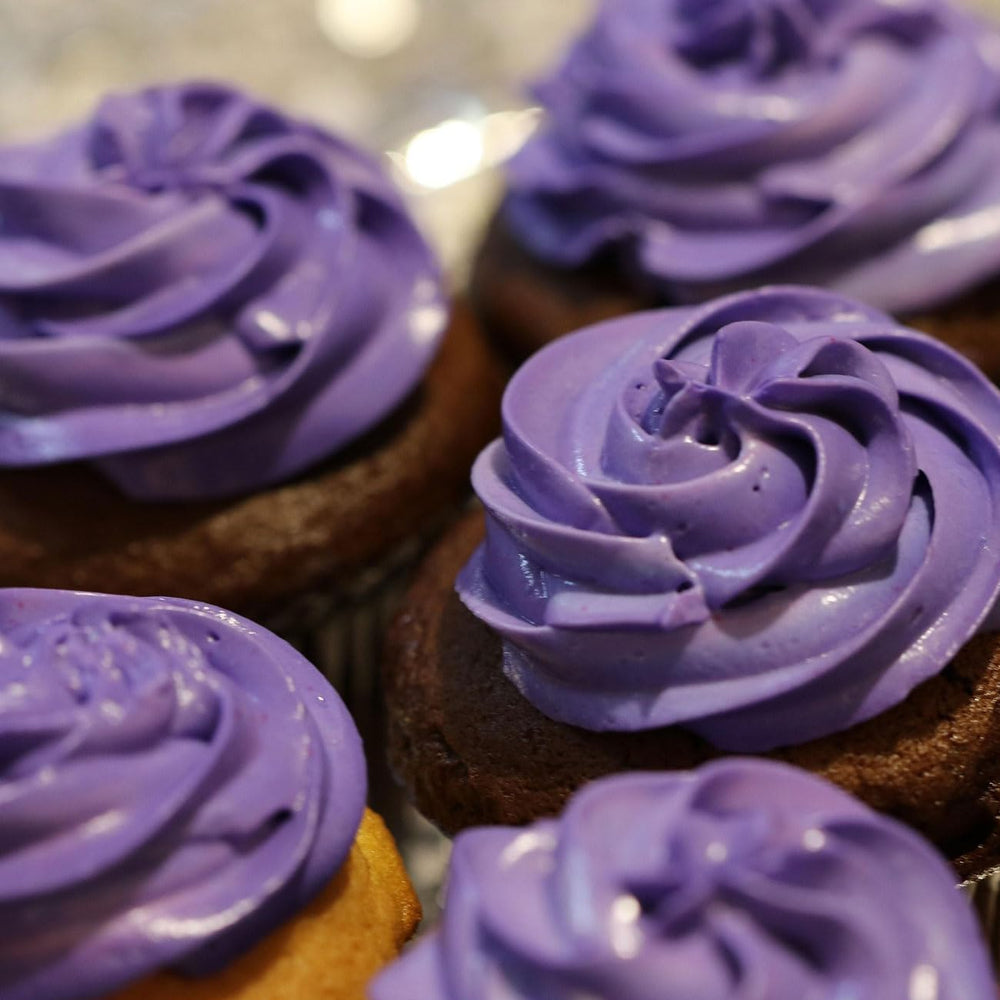 ORGFUN Purple Sweet Potato Powder swirl of purple color in dessert cup.