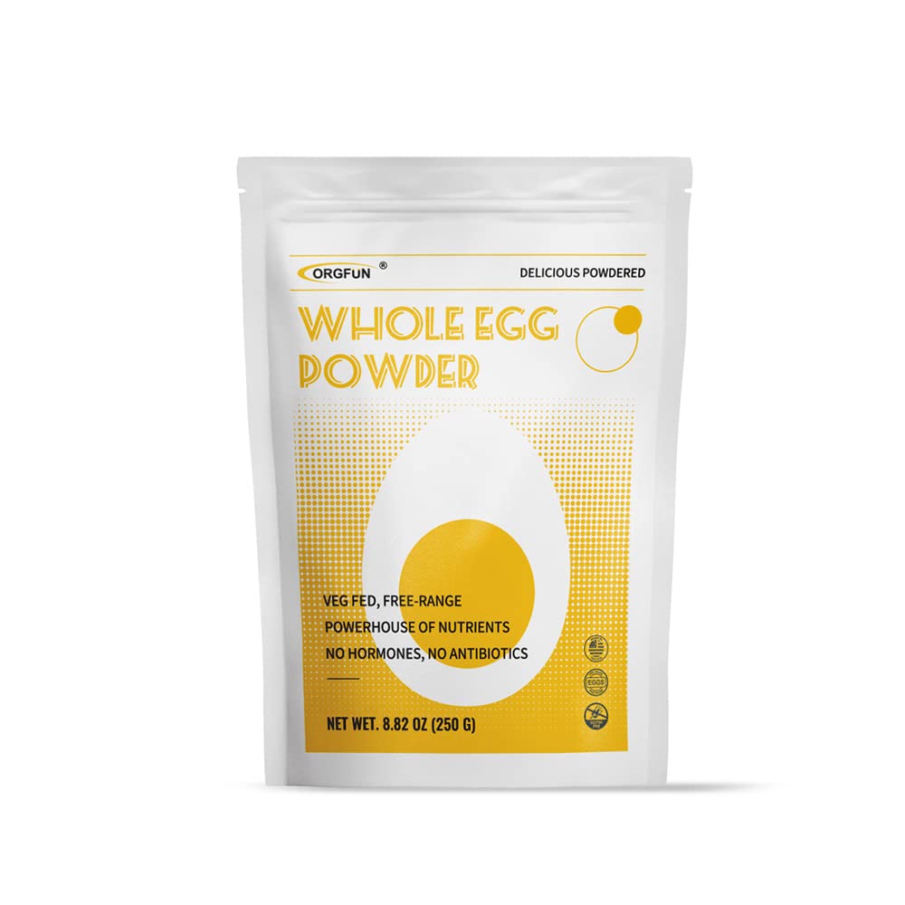 ORGFUN Whole Eggs Powder tub closeup for quick baking and pantry convenience