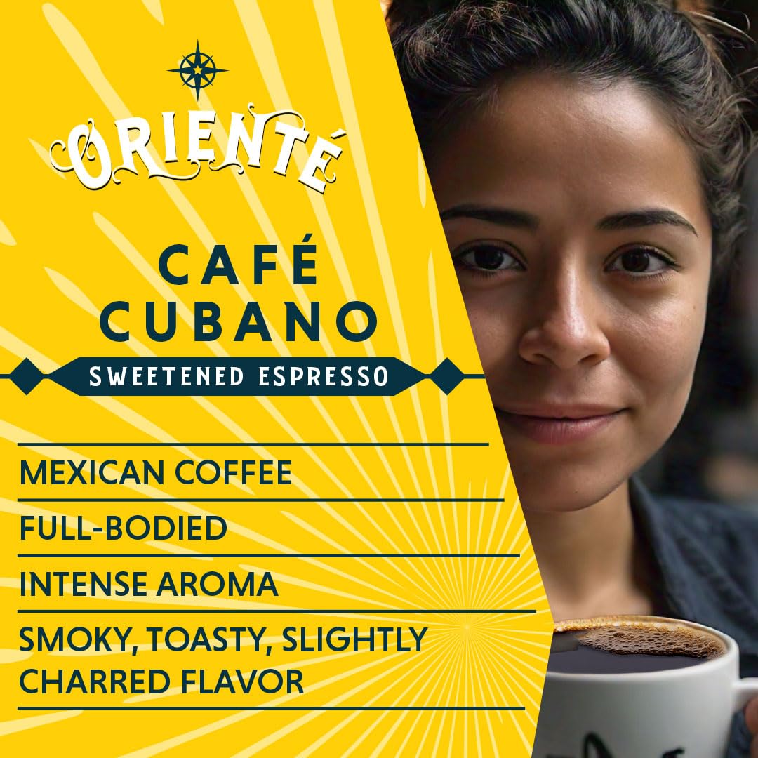 Oriente Sweetened Espresso pods label emphasizing heritage and premium Cuban roast.