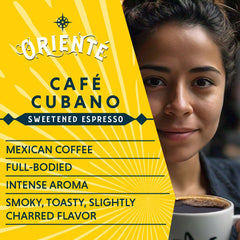 Oriente Sweetened Espresso pods label emphasizing heritage and premium Cuban roast.