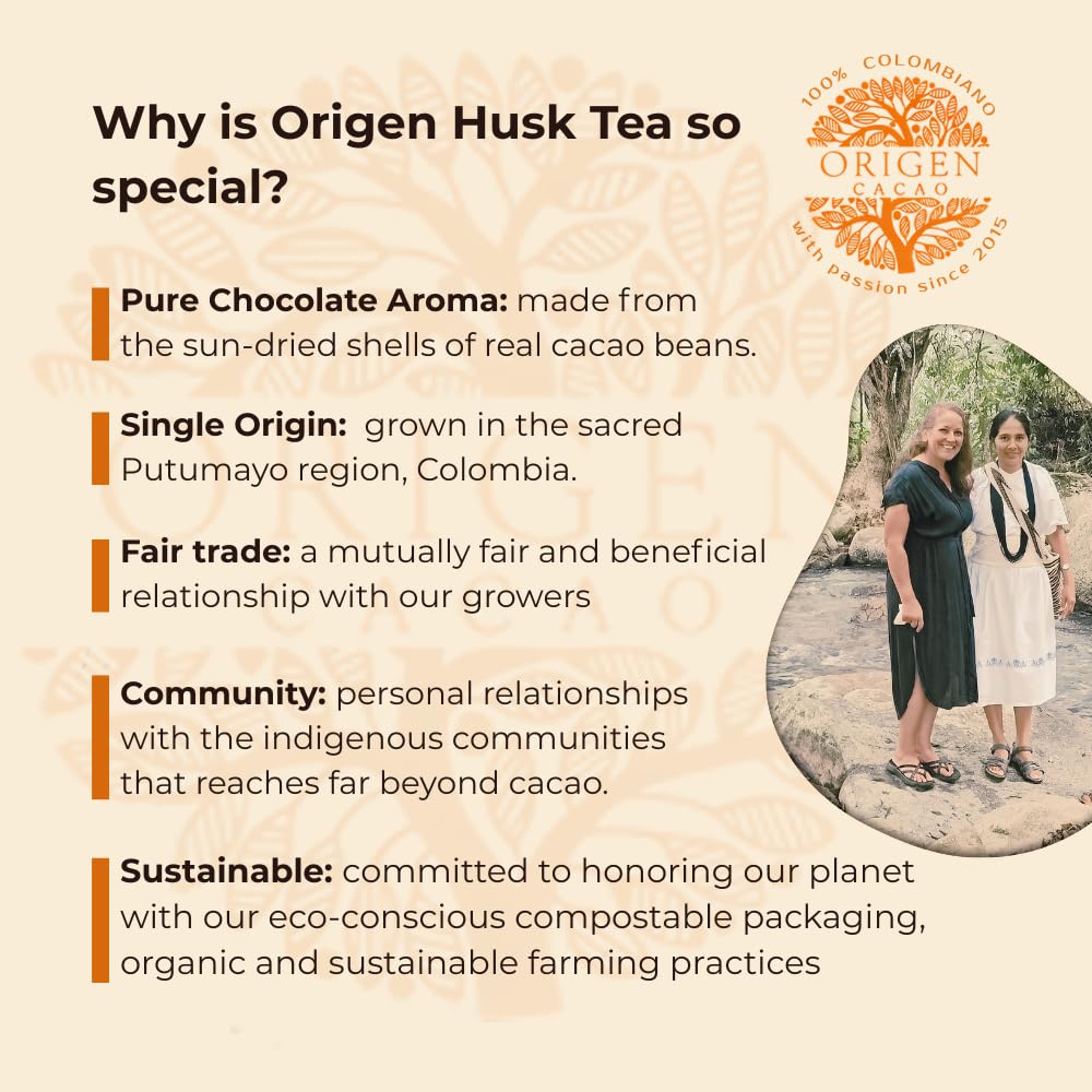 Origen Cacao Husk Tea being poured into a cup, offering a smooth, sugar-free chocolate moment.