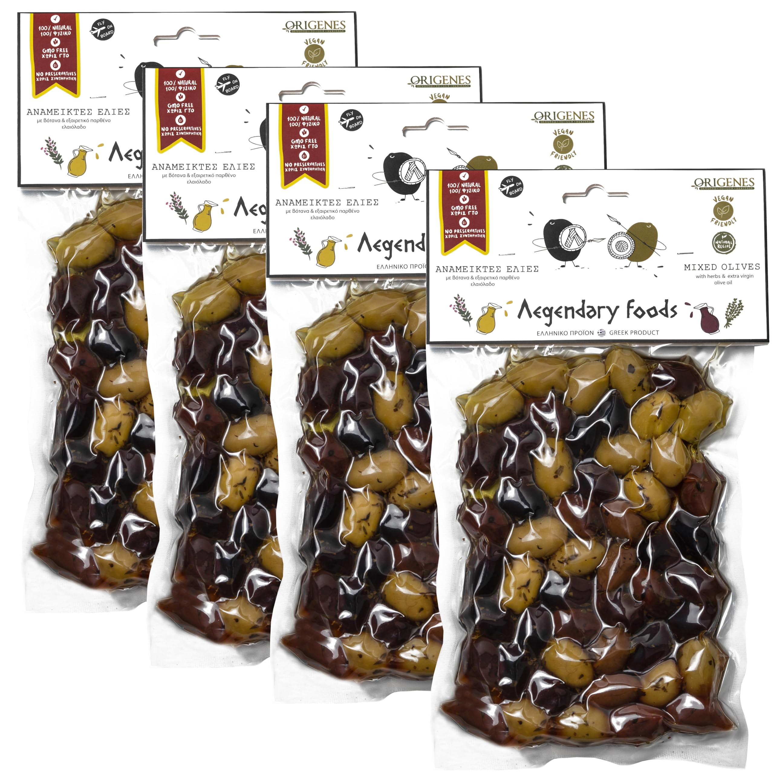 Origenes mixed olives in vacuum pack for easy Mediterranean snacking