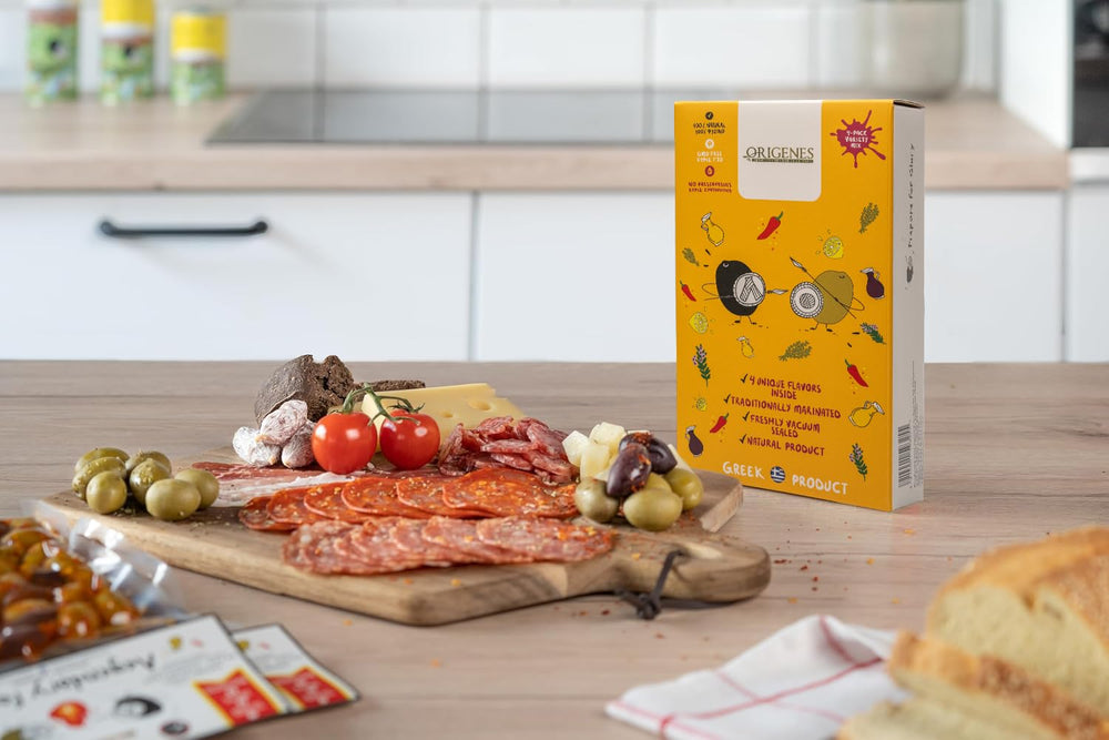 ORIGENES Olive pack with four flavors—fresh sealed for pantry snacking.