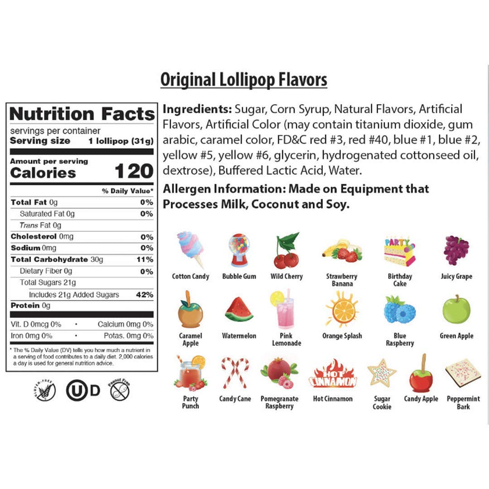 Original Gourmet gravity-pouring lollipops with smooth texture and lasting flavor.