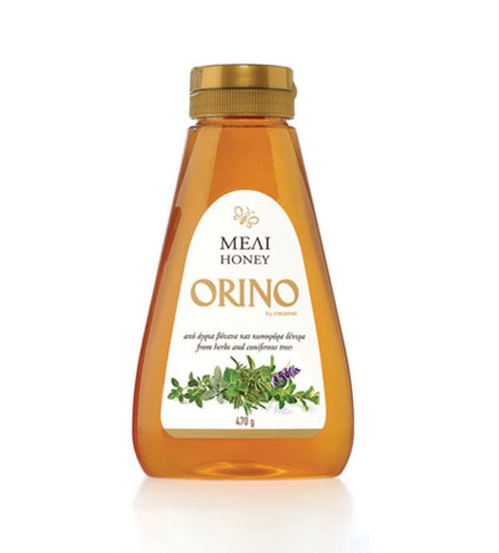 Orino Pure Mountain Honey squeeze bottle, smooth flavor, ideal for tea and fruit salads.
