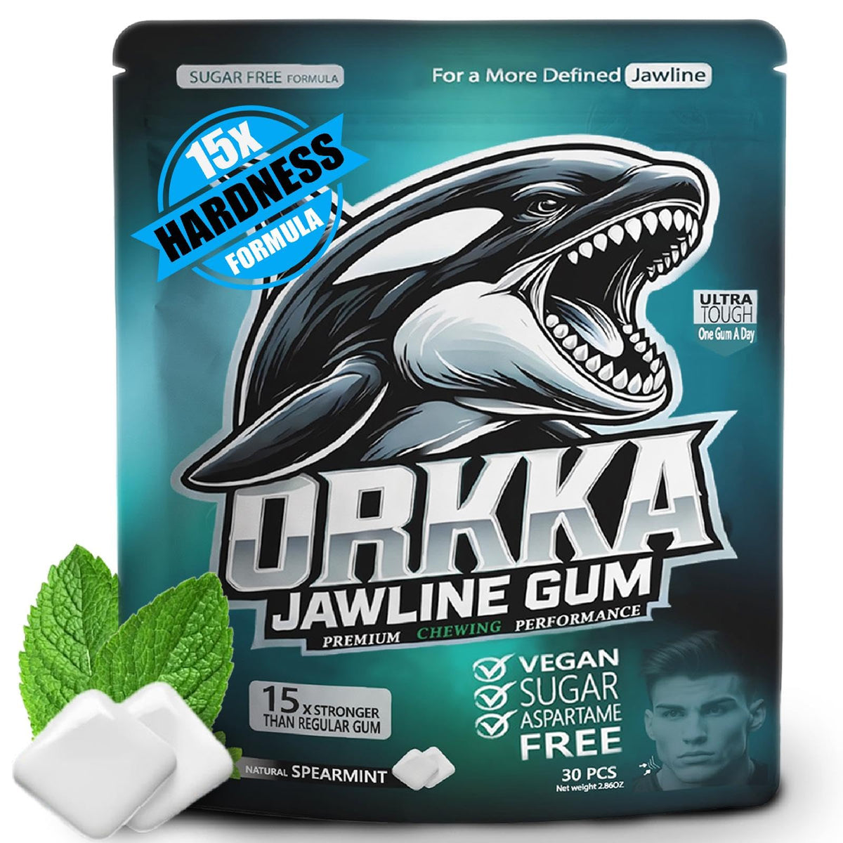 ORKKA Jawline Gum 15x harder for on-the-go jawline training and toning.