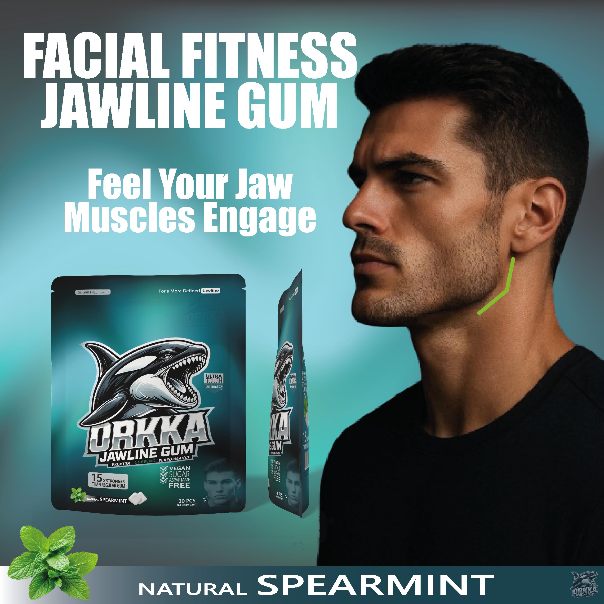 ORKKA Jawline Gum aspartame-free option for sensitive chewers and mindful snacking.