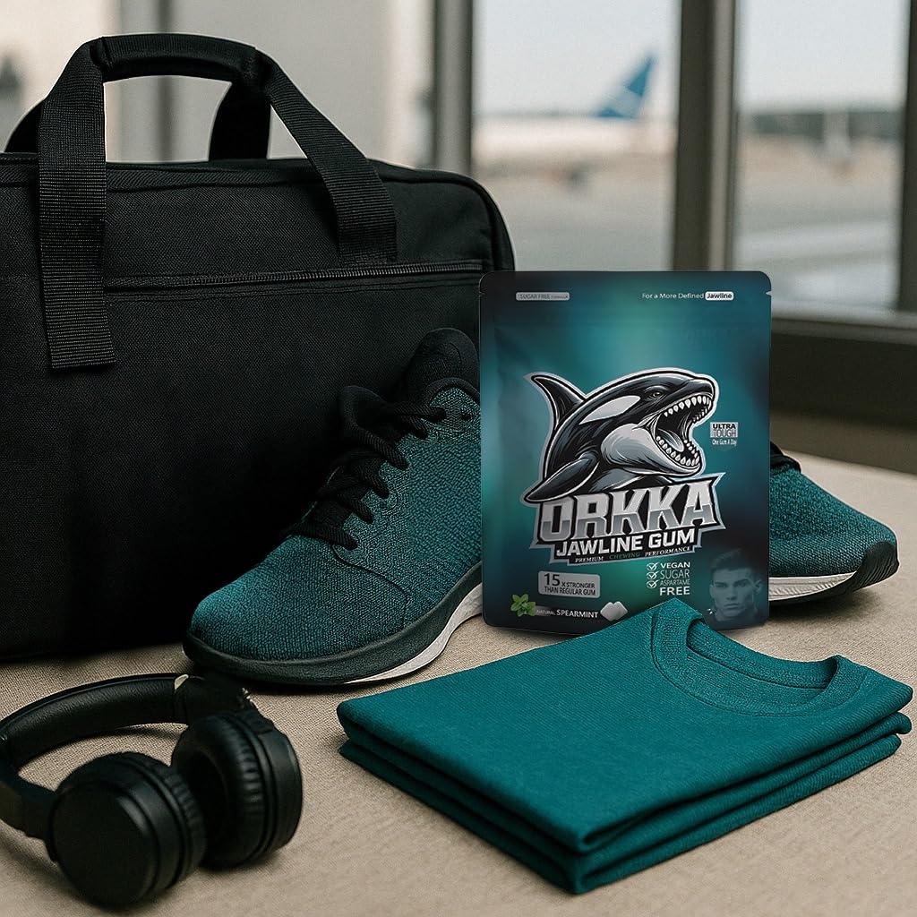 ORKKA Jawline Gum compact container preserves freshness for travel use.