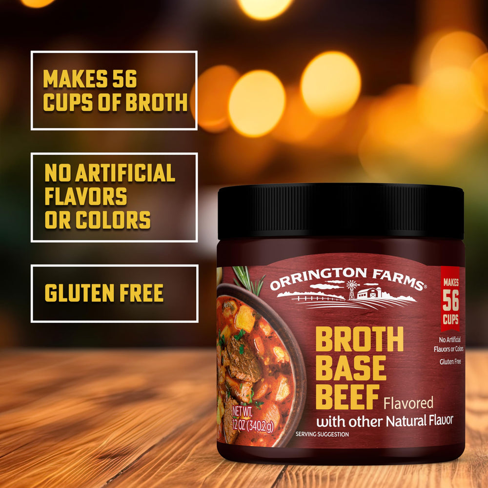 Orrington Farms Beef Broth Base contains no artificial colors or flavors for a clean taste.