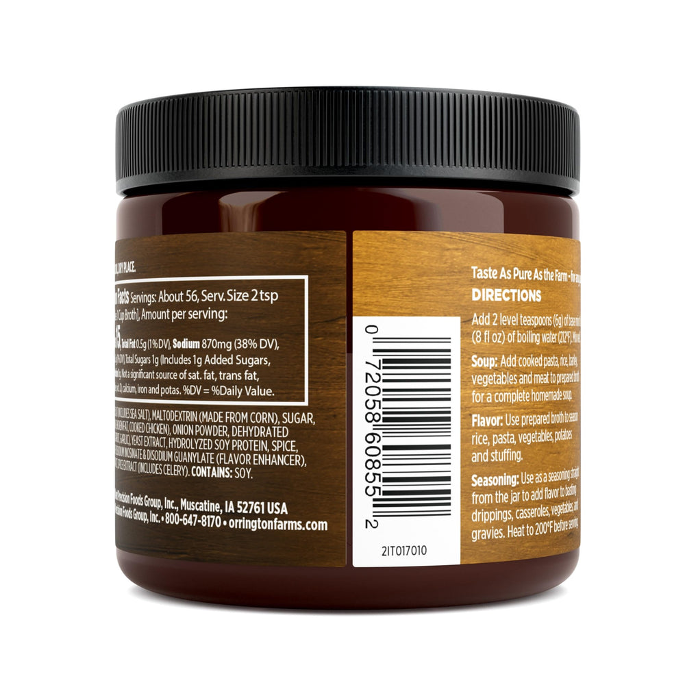 Orrington Farms Chicken Broth Base no-msg-label emphasizes clean ingredients for everyday cooking