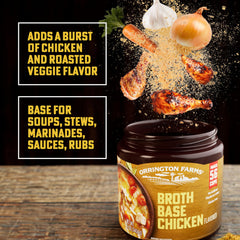 Orrington Farms Chicken Broth Base powder-dispense demonstrates fast dissolving for speedy cooking