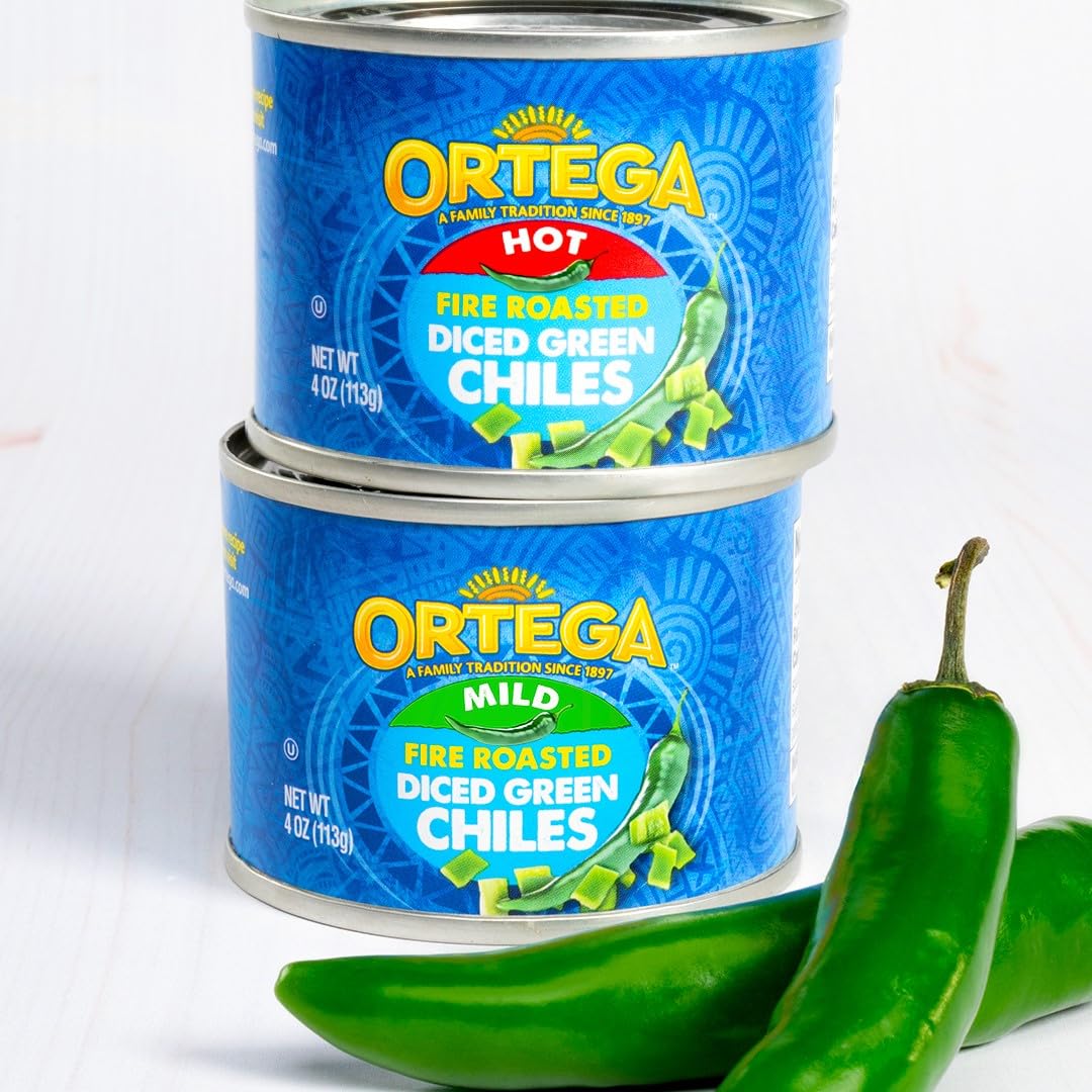 Ortega chiles with scrambled eggs adding mild heat and depth.