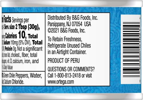 Ortega Fire Roasted Diced Green Chiles label and can – premium quality preserved