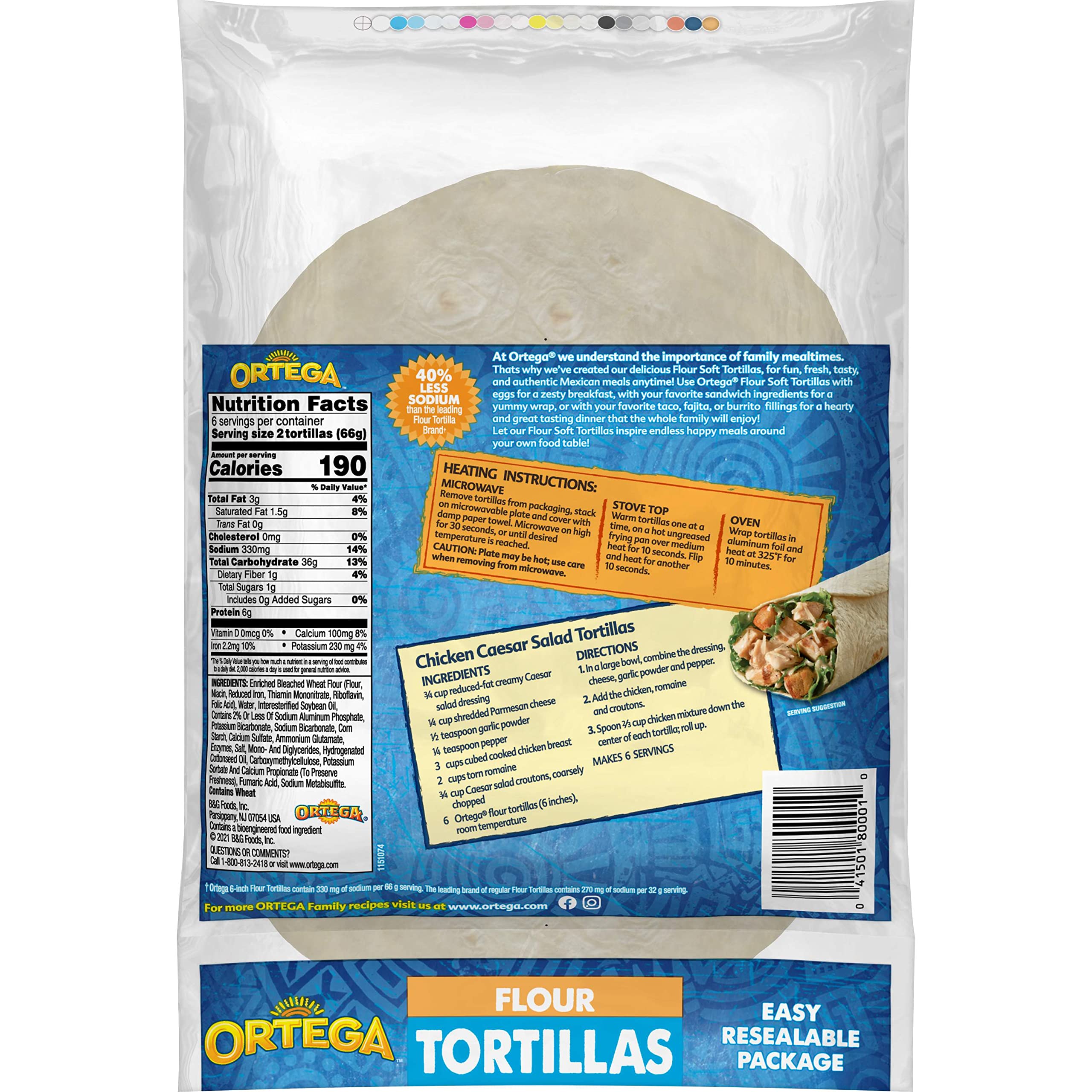 Ortega Flour Tortillas with soft-flexible texture ideal for tacos and wraps.