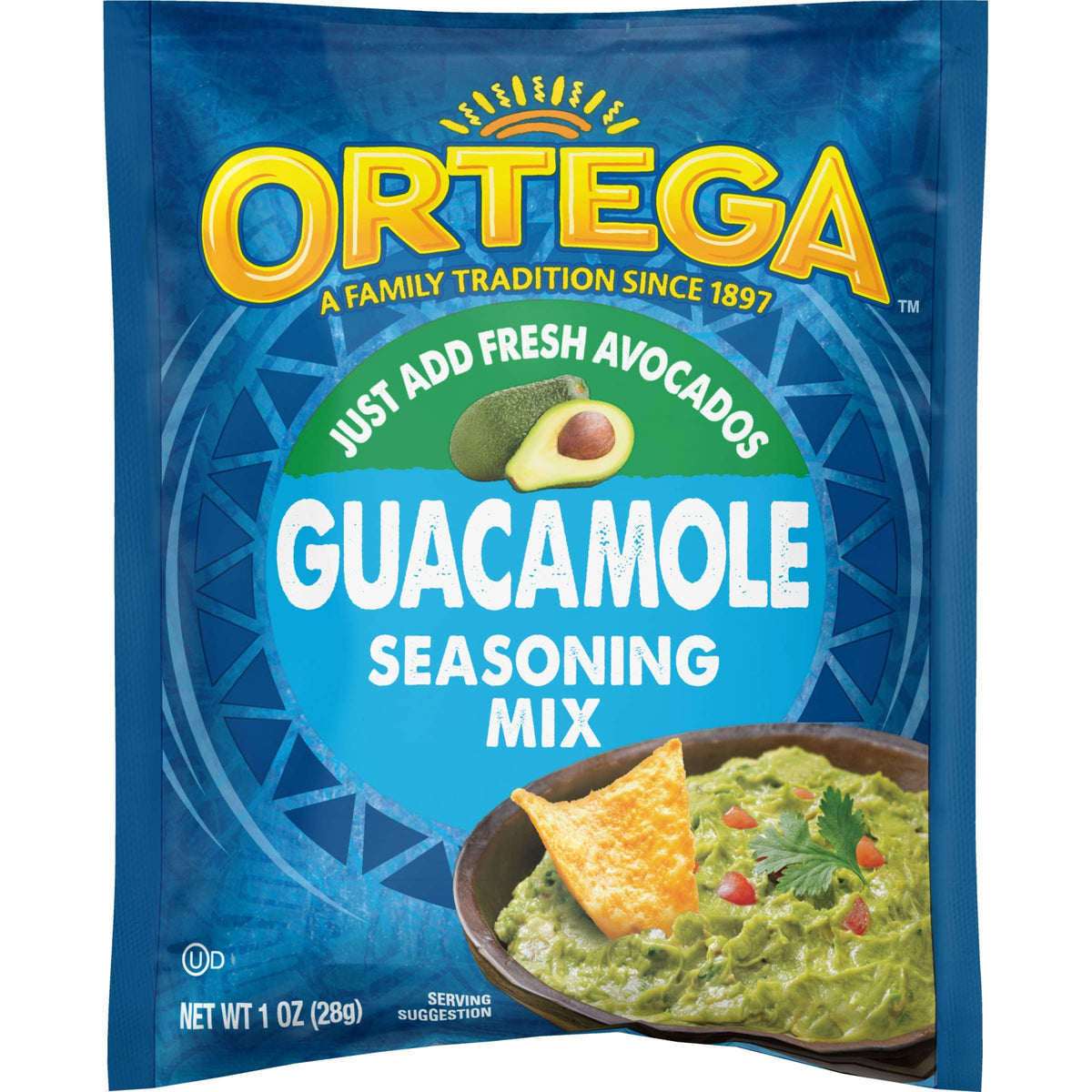 Ortega Guacamole Seasoning bottle pour for quick flavor boost on dips.