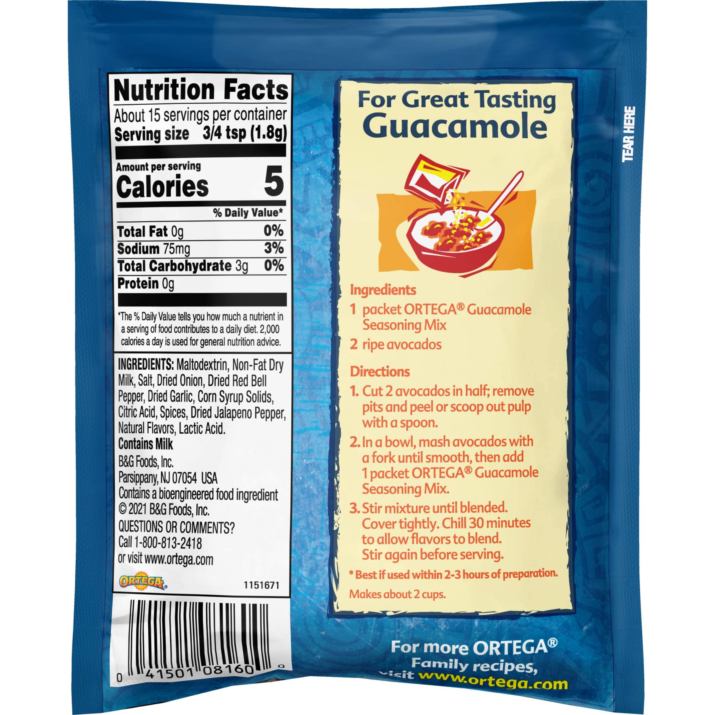 Ortega Guacamole Seasoning packets open ready to mix.